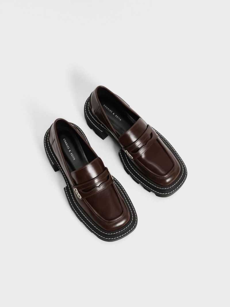 Charles & Keith Perline Chunky Penny Loafers Mørke Brune | NKDQC2874