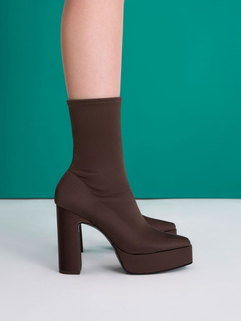 Charles & Keith Platform Block Heel Støvletter Mørke Brune | LQCVN6791