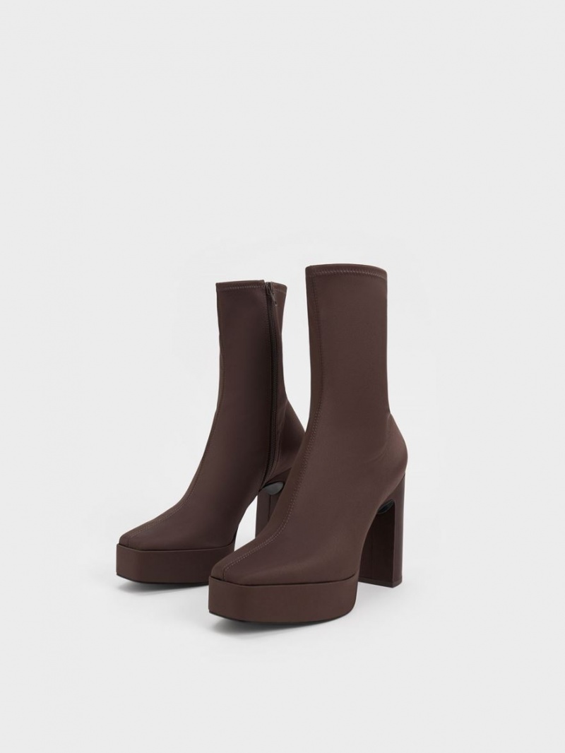 Charles & Keith Platform Block Heel Støvletter Mørke Brune | LQCVN6791