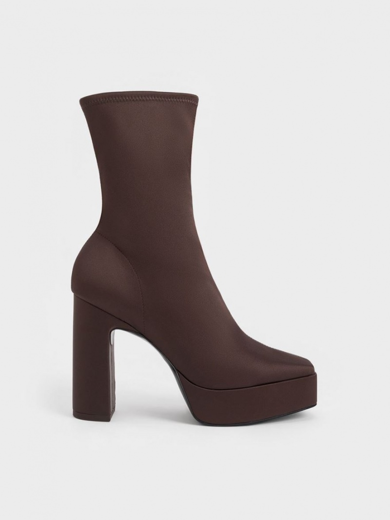 Charles & Keith Platform Block Heel Støvletter Mørke Brune | LQCVN6791