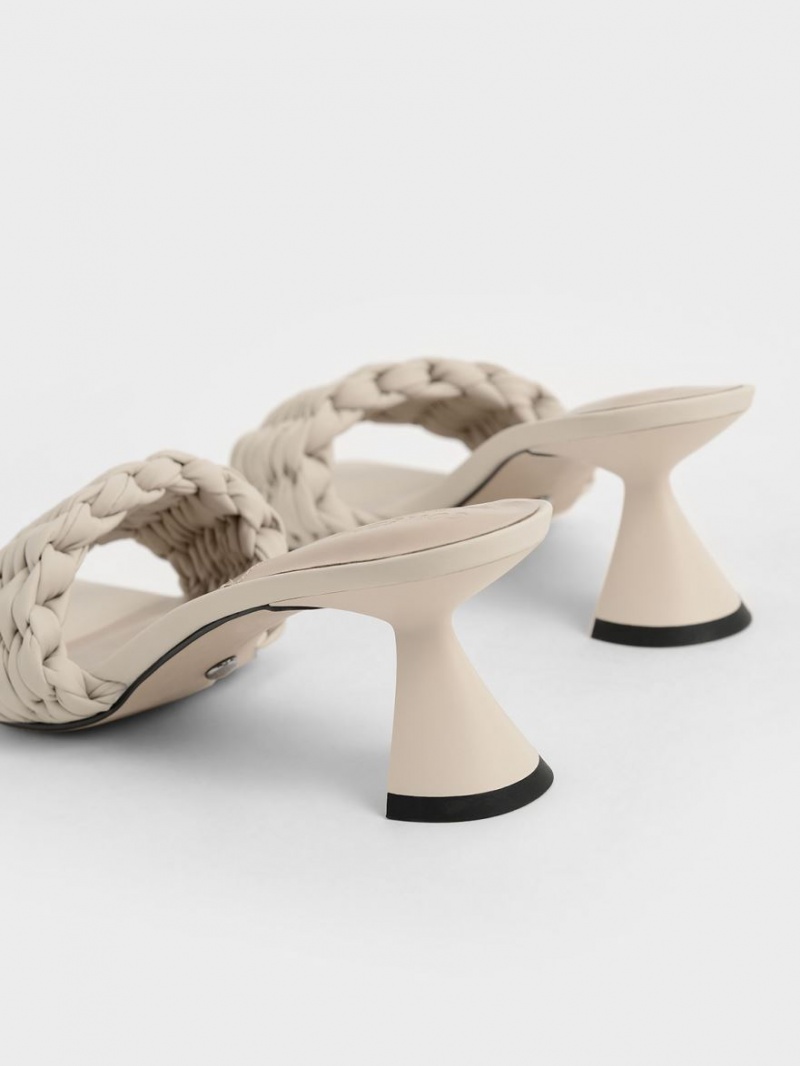 Charles & Keith Plissert Sculptural Sandaler med Hæl Pisket Krem | BOCEQ8945