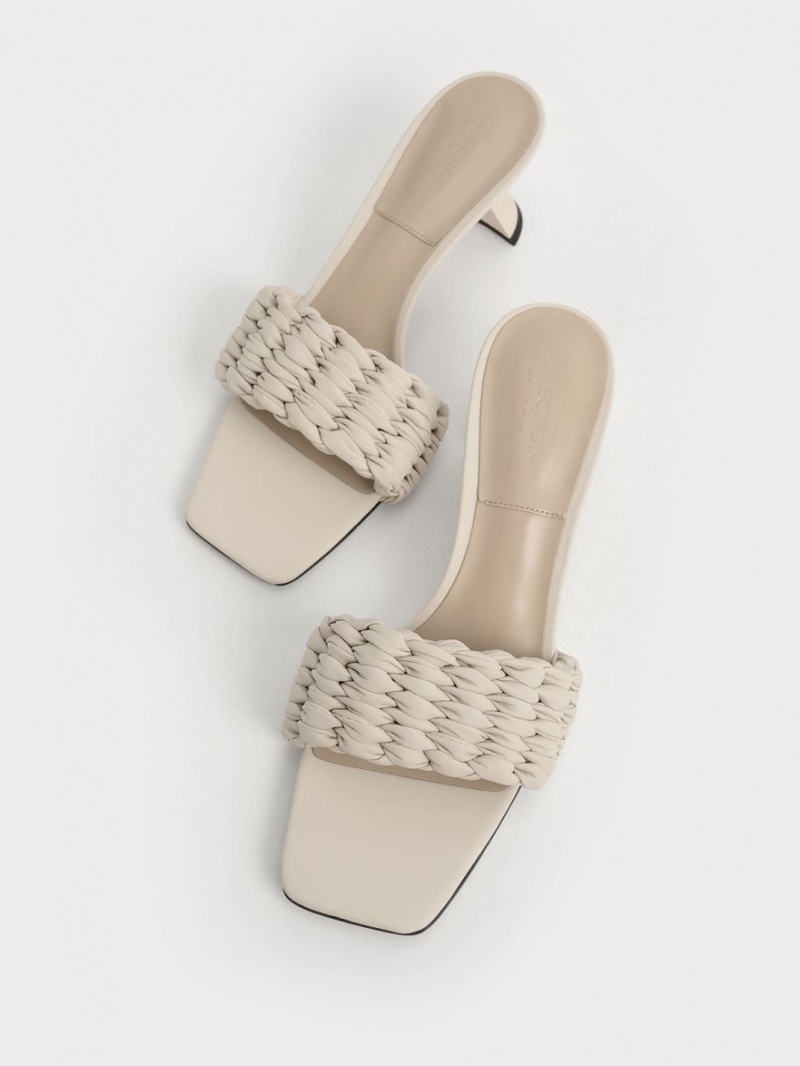 Charles & Keith Plissert Sculptural Sandaler med Hæl Pisket Krem | BOCEQ8945