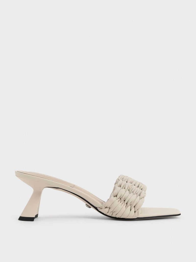 Charles & Keith Plissert Sculptural Sandaler med Hæl Pisket Krem | BOCEQ8945