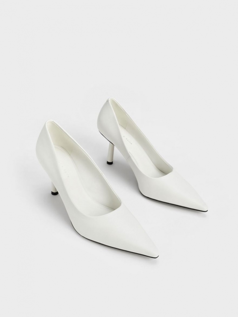 Charles & Keith Pointed-Tå Cylindrical Heel Pumps Hvite | RFVZJ5283