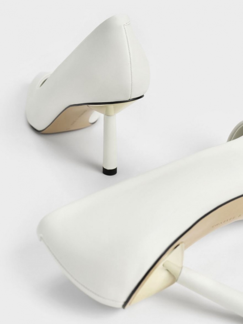 Charles & Keith Pointed-Tå Cylindrical Heel Pumps Hvite | RFVZJ5283