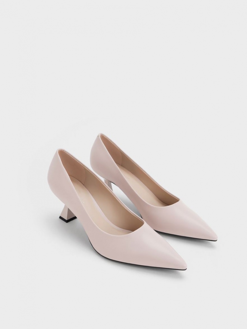 Charles & Keith Pointed-Tå Flare Heel Pumps Rosa | XNWOJ7613