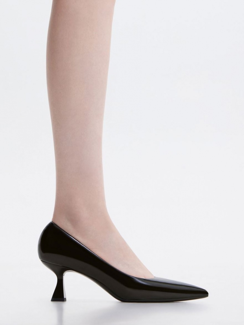 Charles & Keith Pointed-Tå Flare Heel Pumps Svarte | HFQMV8513