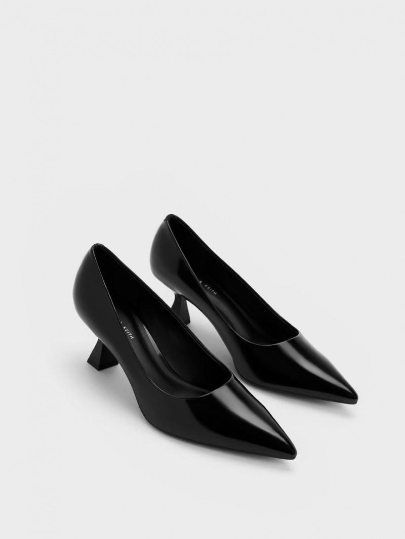 Charles & Keith Pointed-Tå Flare Heel Pumps Svarte | HFQMV8513