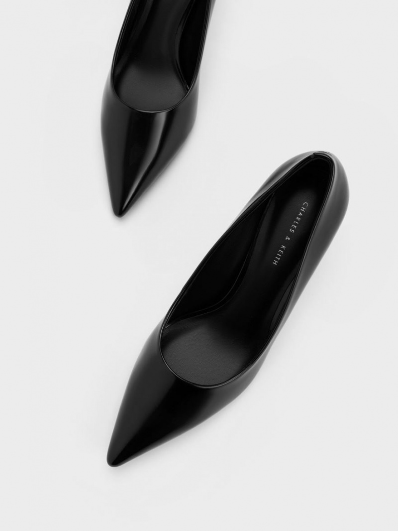 Charles & Keith Pointed-Tå Flare Heel Pumps Svarte | HFQMV8513