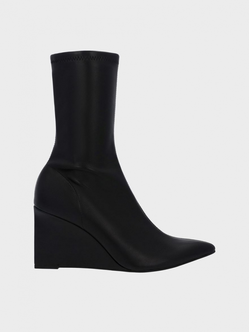 Charles & Keith Pointed-Tå Wedge Støvletter Svarte | KVLDY6740