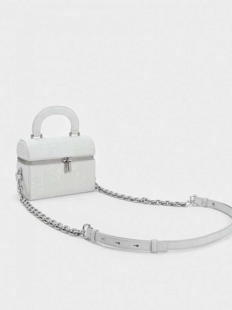 Charles & Keith Polstret Handle Textured Crossbody Veske Sølv | TWRVC5816