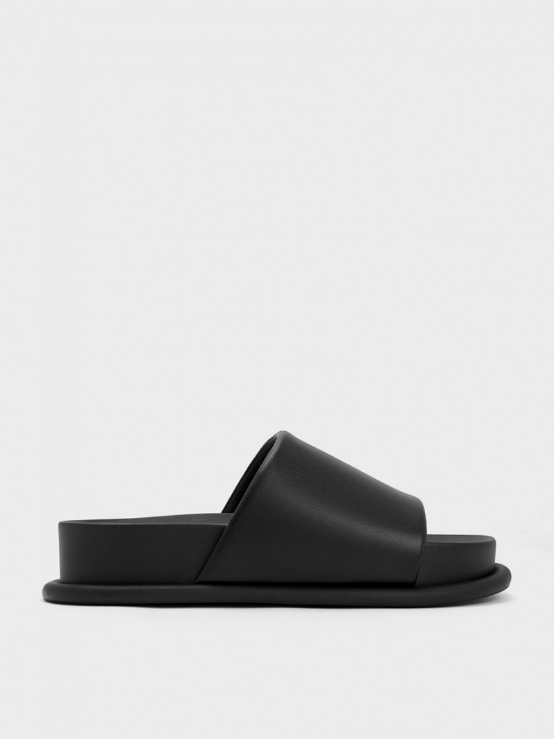 Charles & Keith Polstret Reima Slidesandaler Svarte | ZDPOG2751