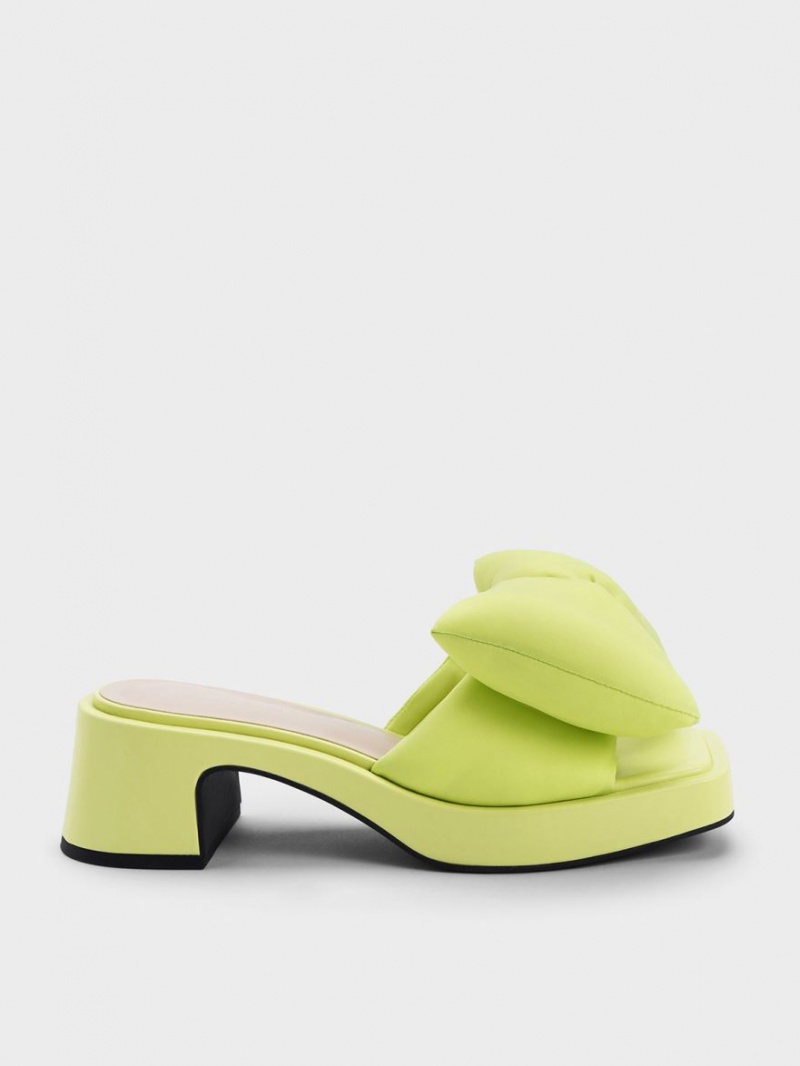 Charles & Keith Puffy Bow Hælene Mules Sko Lyse Grønn | UZVPN6781