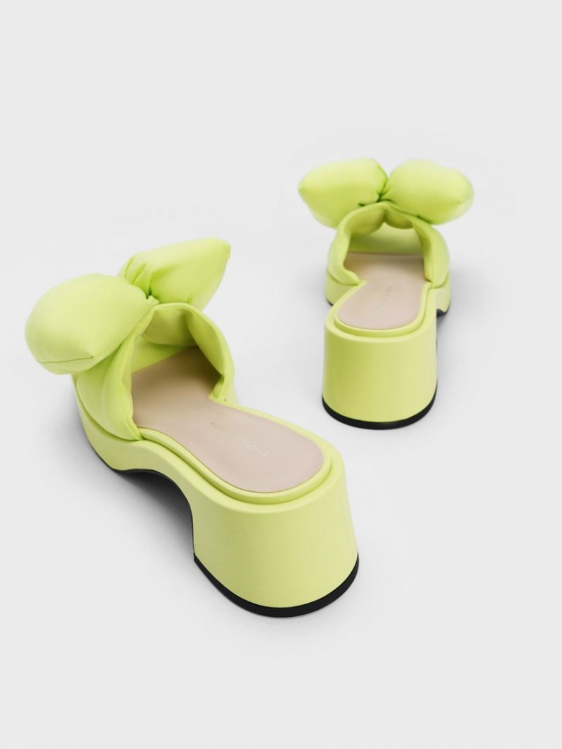 Charles & Keith Puffy Bow Hælene Mules Sko Lyse Grønn | UZVPN6781