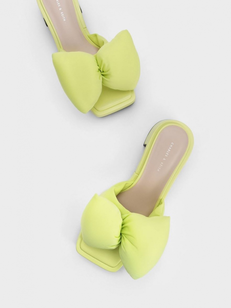 Charles & Keith Puffy Bow Hælene Mules Sko Lyse Grønn | UZVPN6781