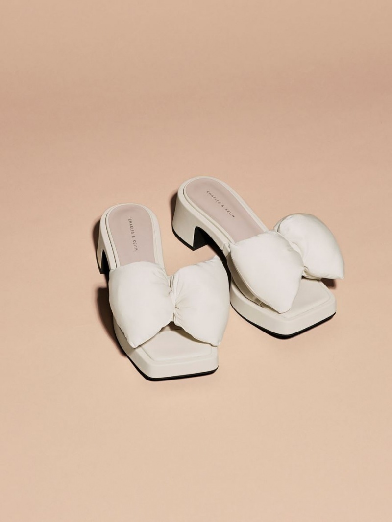 Charles & Keith Puffy Bow Hælene Mules Sko Pisket Krem | PNJMO5879