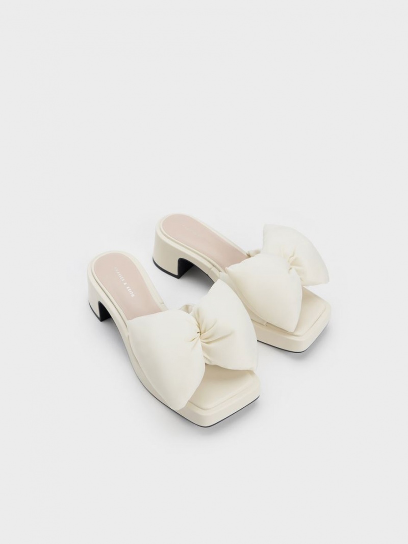 Charles & Keith Puffy Bow Hælene Mules Sko Pisket Krem | PNJMO5879