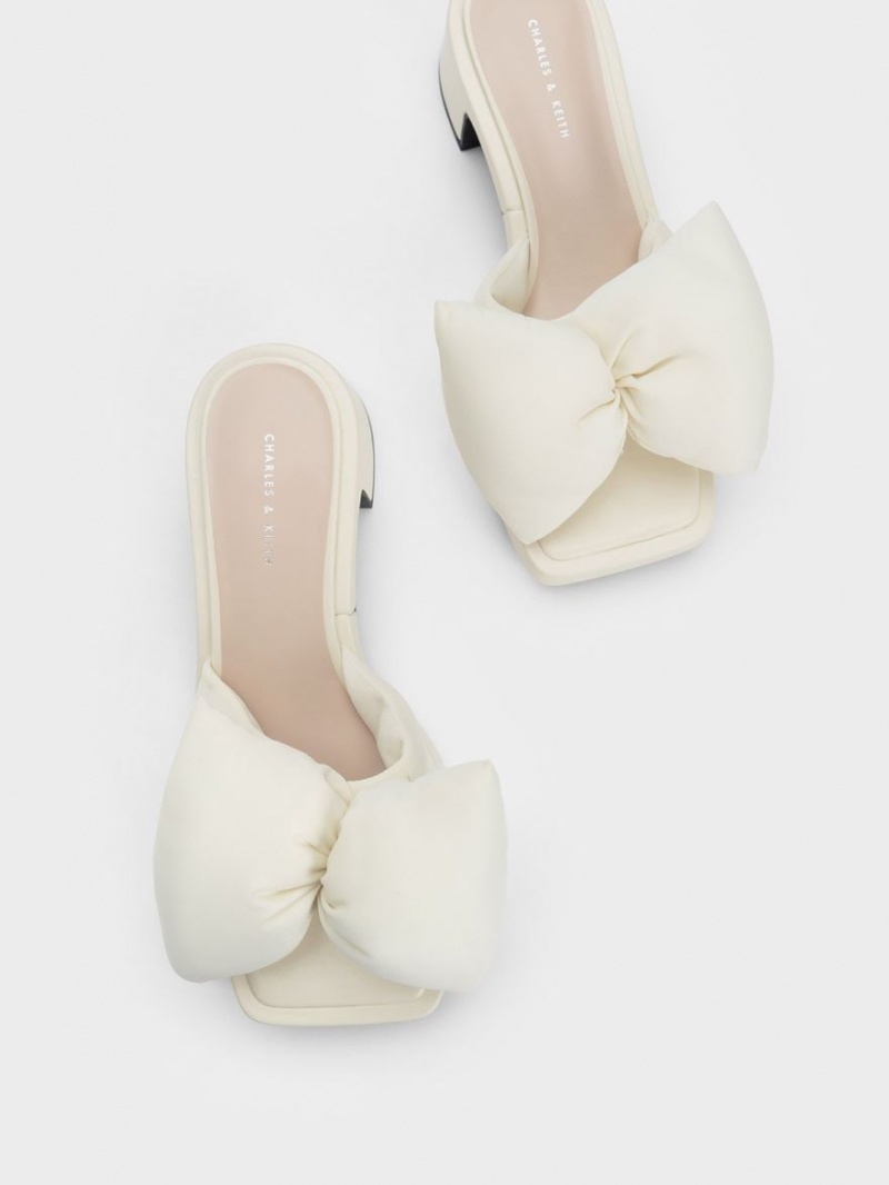 Charles & Keith Puffy Bow Hælene Mules Sko Pisket Krem | PNJMO5879