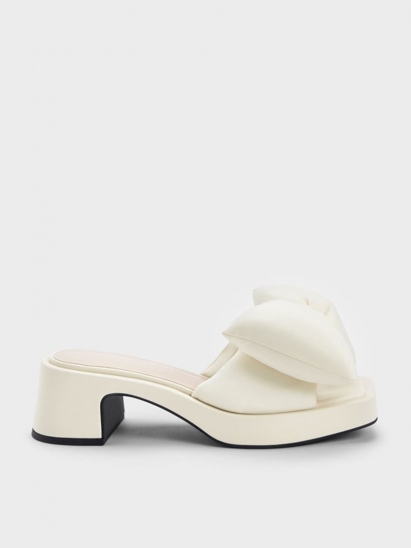 Charles & Keith Puffy Bow Hælene Mules Sko Pisket Krem | PNJMO5879