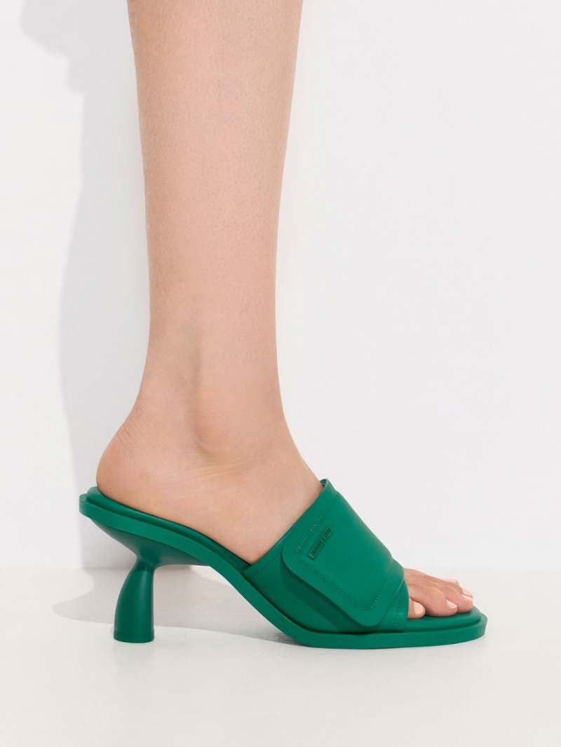 Charles & Keith Puffy Sculptural Heel Mules Sko Grønn | OGZQY6093