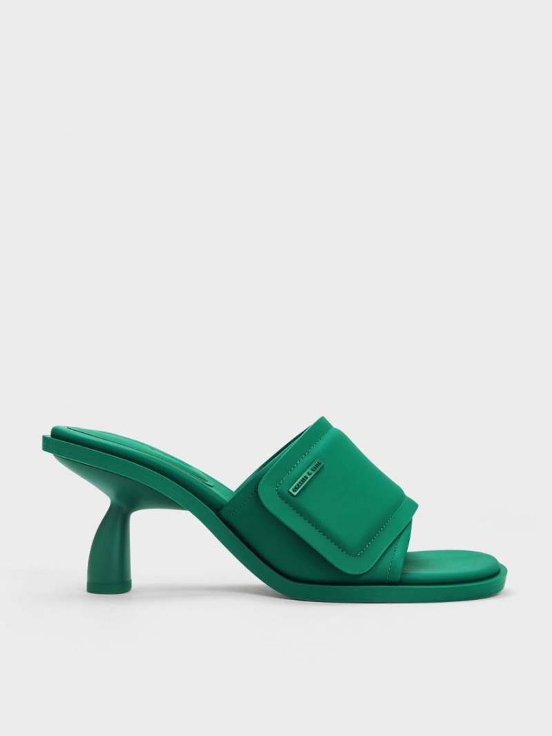 Charles & Keith Puffy Sculptural Heel Mules Sko Grønn | OGZQY6093