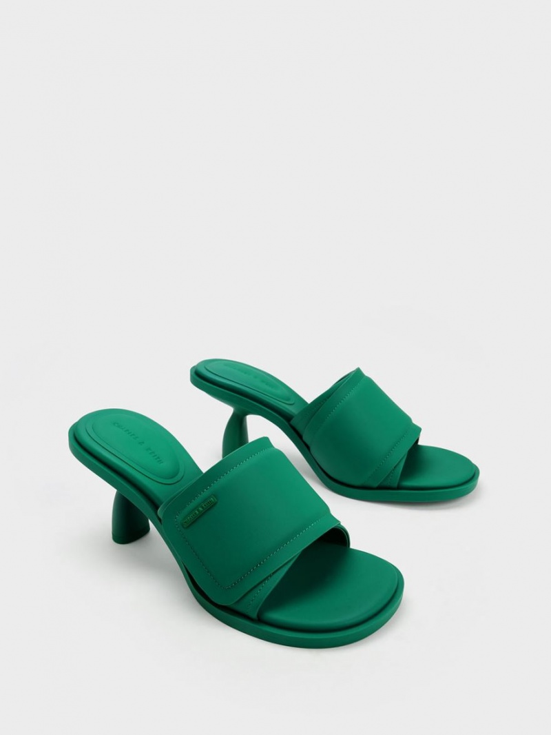 Charles & Keith Puffy Sculptural Heel Mules Sko Grønn | OGZQY6093