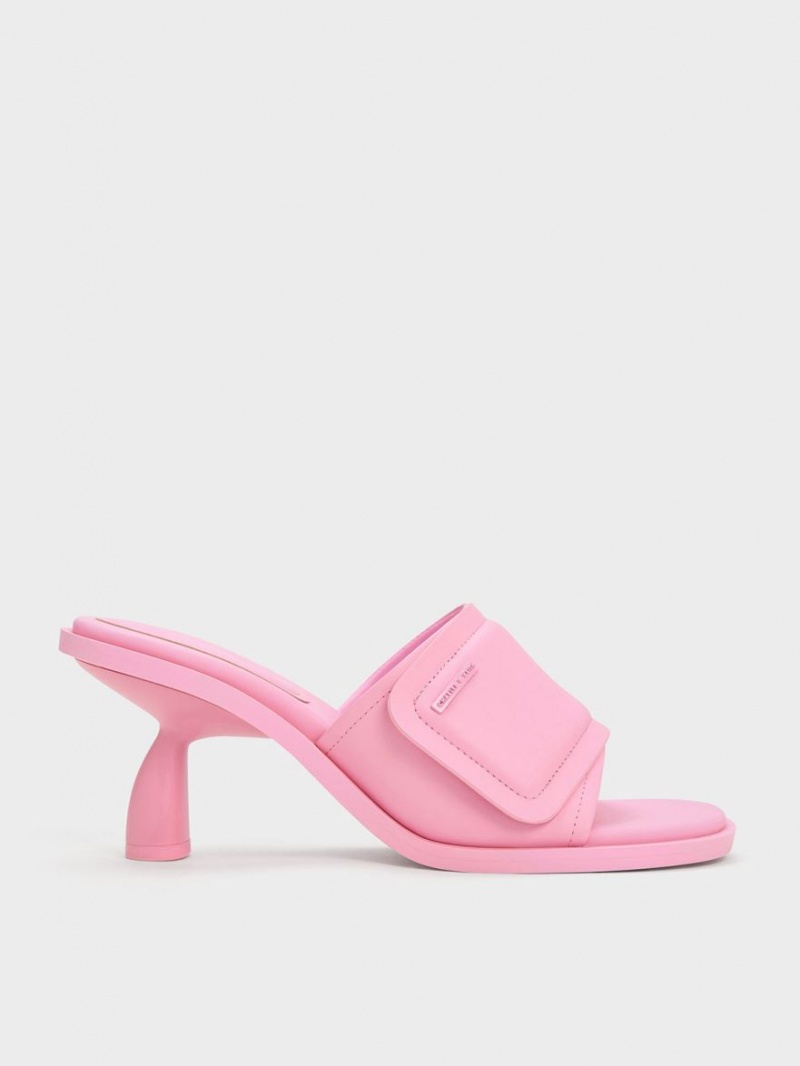 Charles & Keith Puffy Sculptural Heel Mules Sko Rosa | JDCAB0873