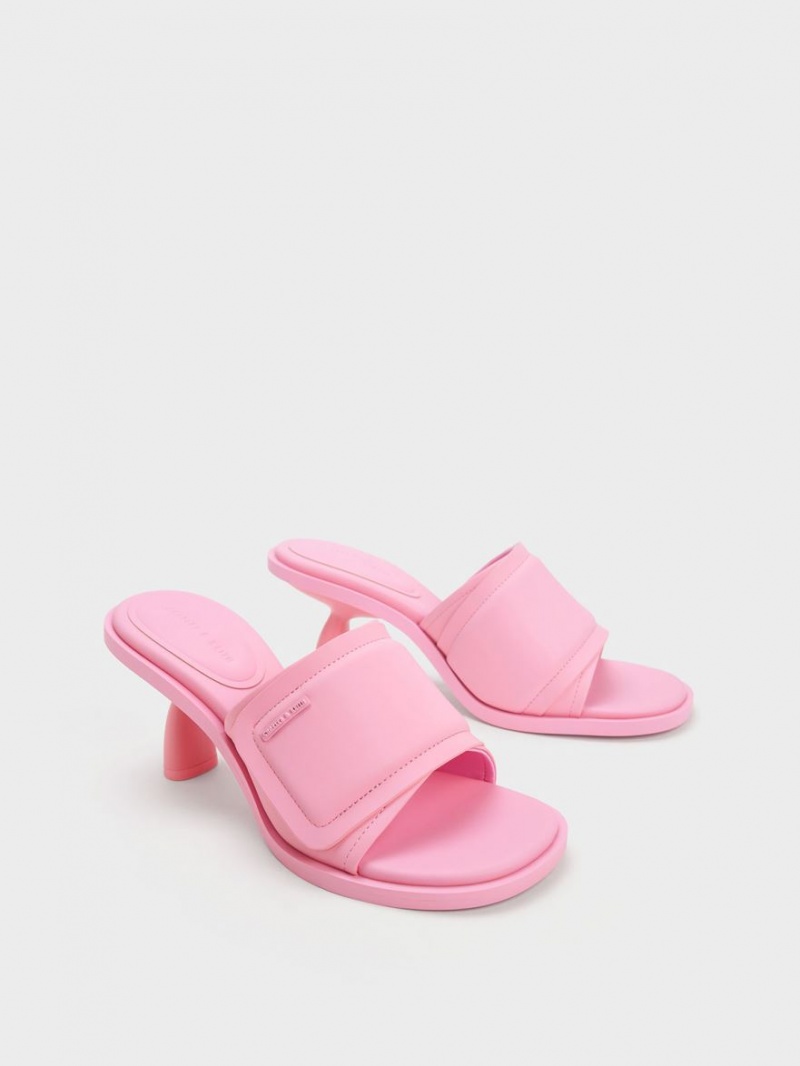 Charles & Keith Puffy Sculptural Heel Mules Sko Rosa | JDCAB0873