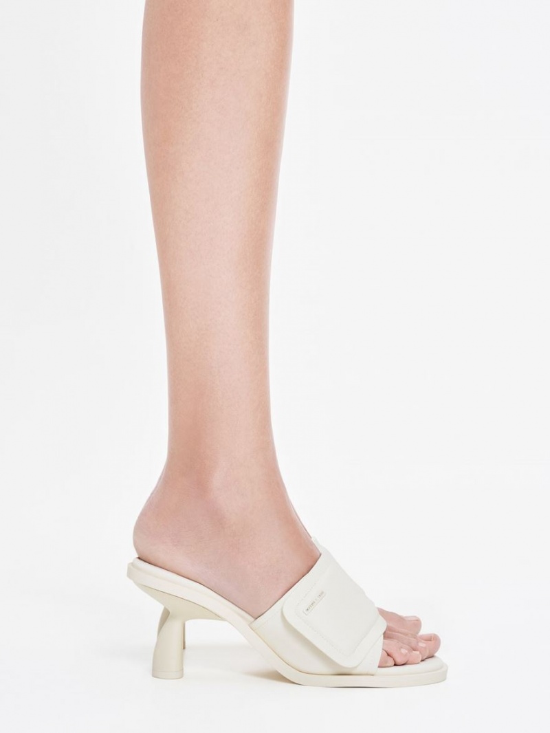 Charles & Keith Puffy Sculptural Heel Mules Sko Hvite | SXCIZ6521