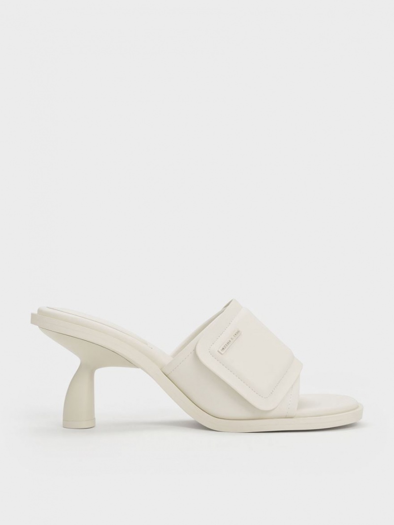 Charles & Keith Puffy Sculptural Heel Mules Sko Hvite | SXCIZ6521