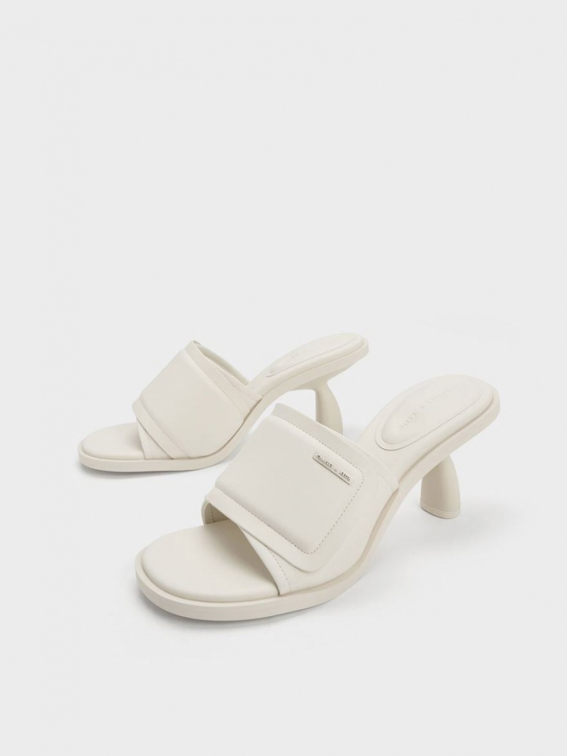 Charles & Keith Puffy Sculptural Heel Mules Sko Hvite | SXCIZ6521