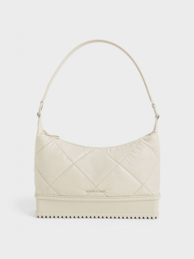 Charles & Keith Puffy Skulderveske Hvite | IZFNH0627