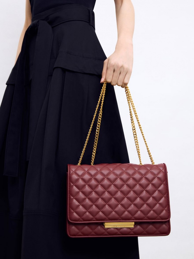 Charles & Keith Push-Lock Vattert Crossbody Veske Burgunder | DGTEC1579