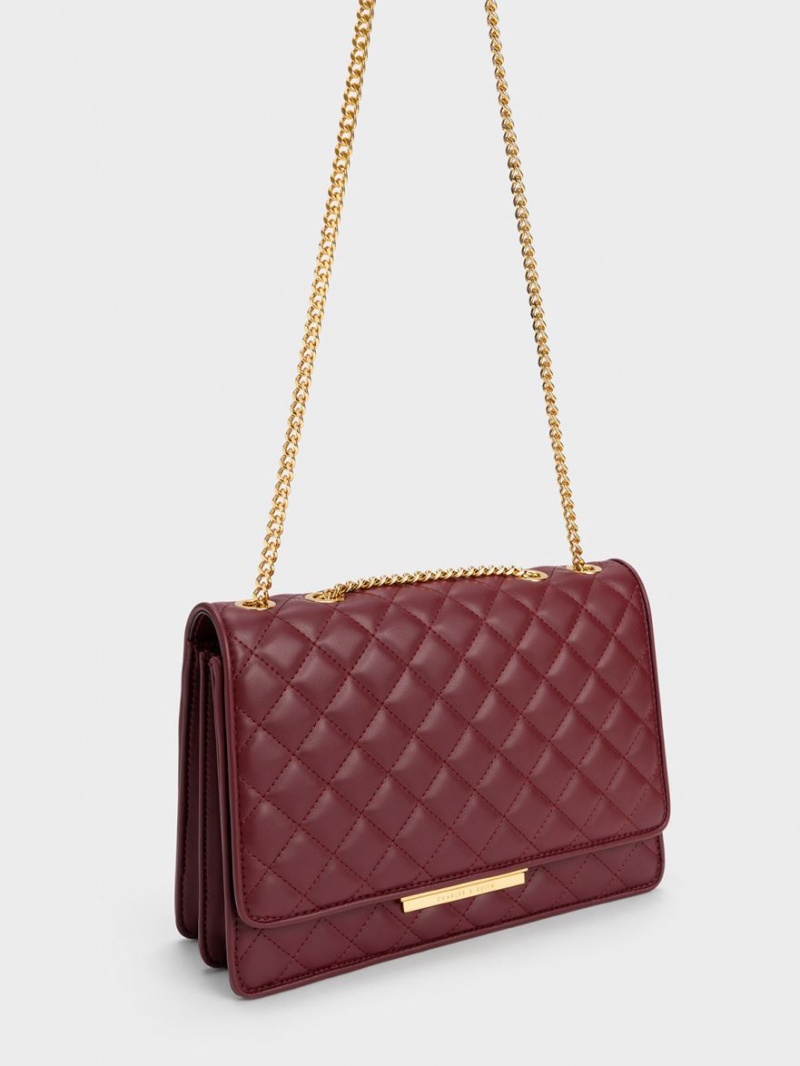 Charles & Keith Push-Lock Vattert Crossbody Veske Burgunder | DGTEC1579