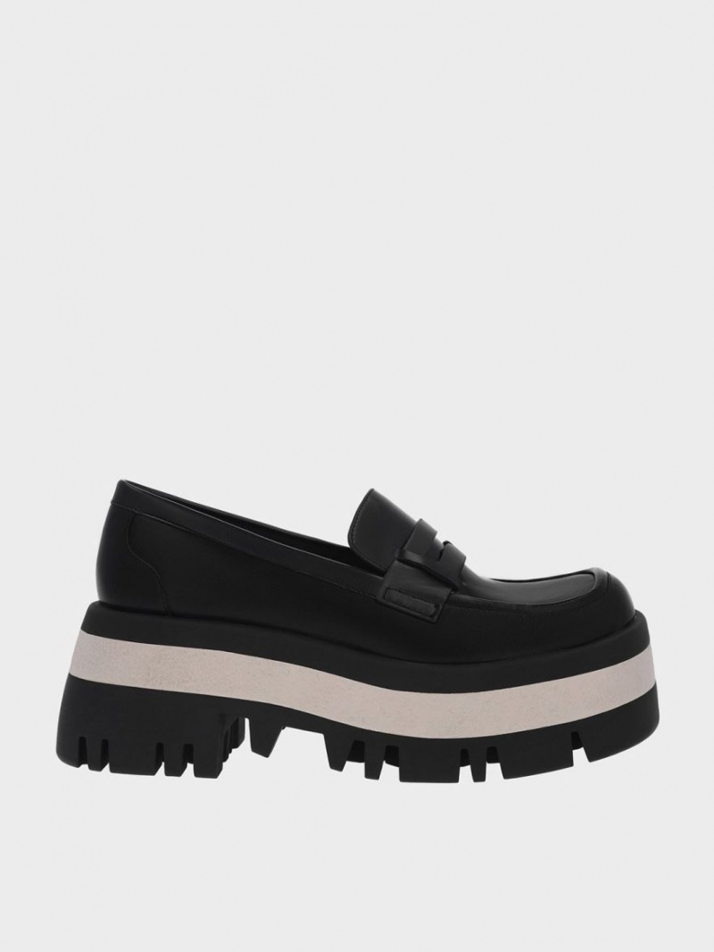 Charles & Keith Rainier Chunky Platform Penny Loafers Svarte | JGZFS6598