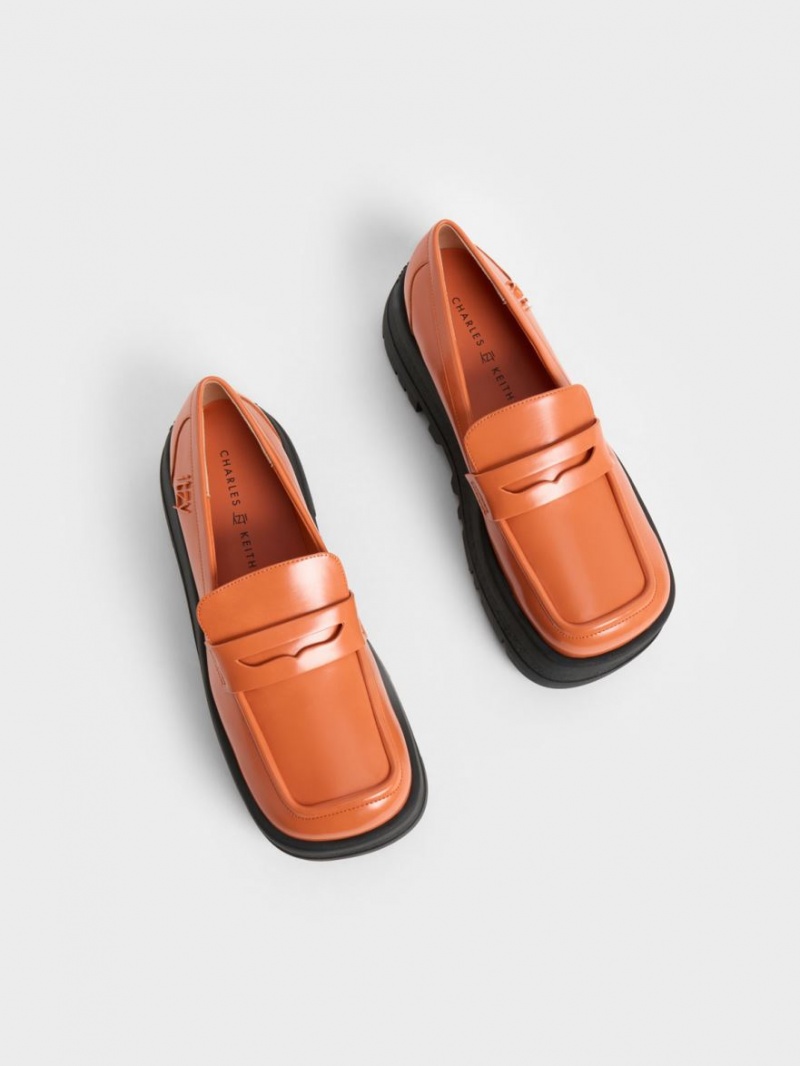 Charles & Keith Rainier Chunky Platform Penny Loafers Oransje | LMOKH2087