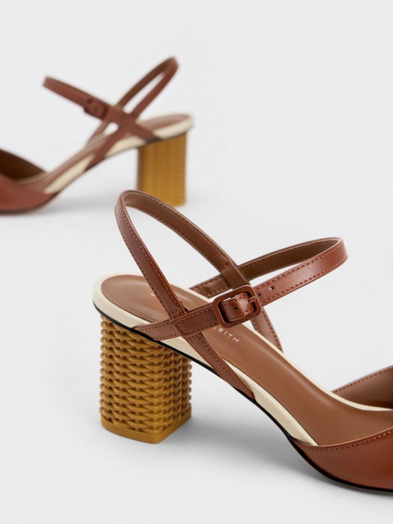 Charles & Keith Rattan Block Heel Pumps Brune | NUVMJ5146