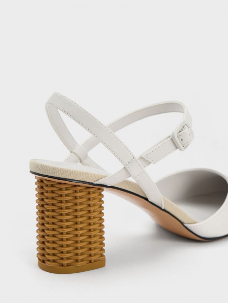 Charles & Keith Rattan Block Heel Pumps Hvite | NMFSO0921