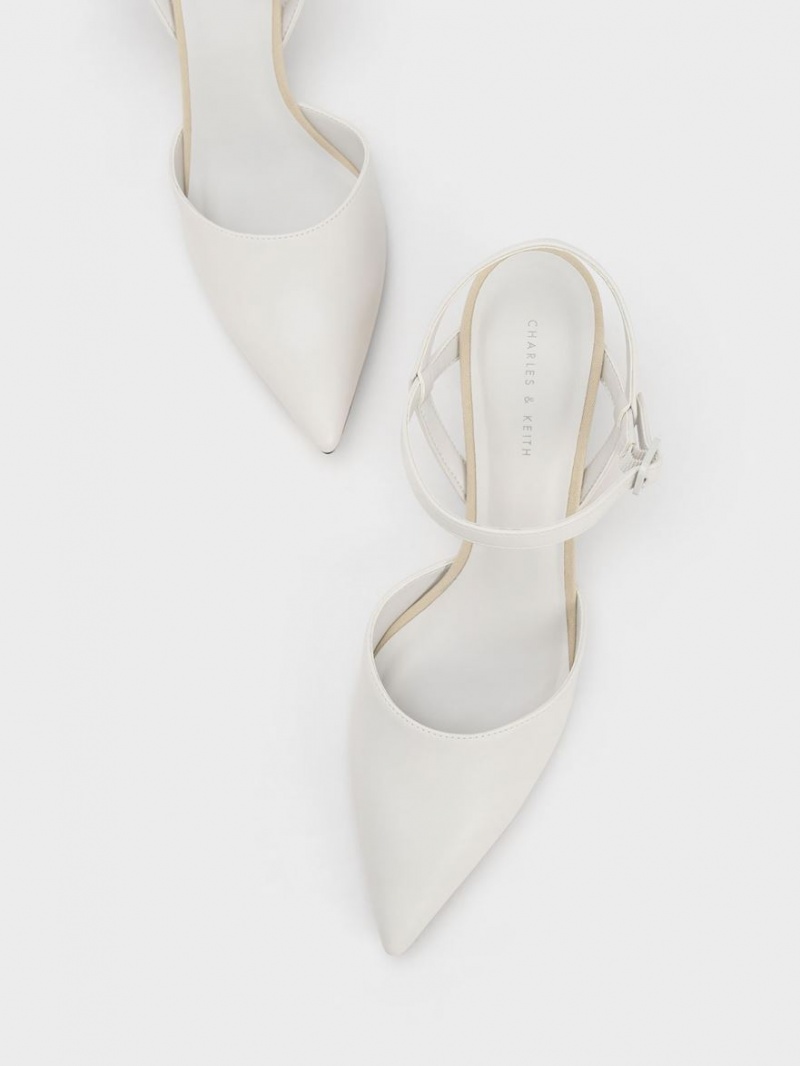 Charles & Keith Rattan Block Heel Pumps Hvite | NMFSO0921