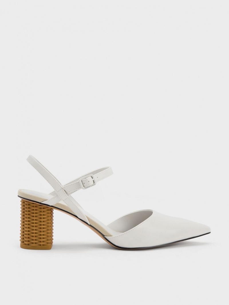 Charles & Keith Rattan Block Heel Pumps Hvite | NMFSO0921