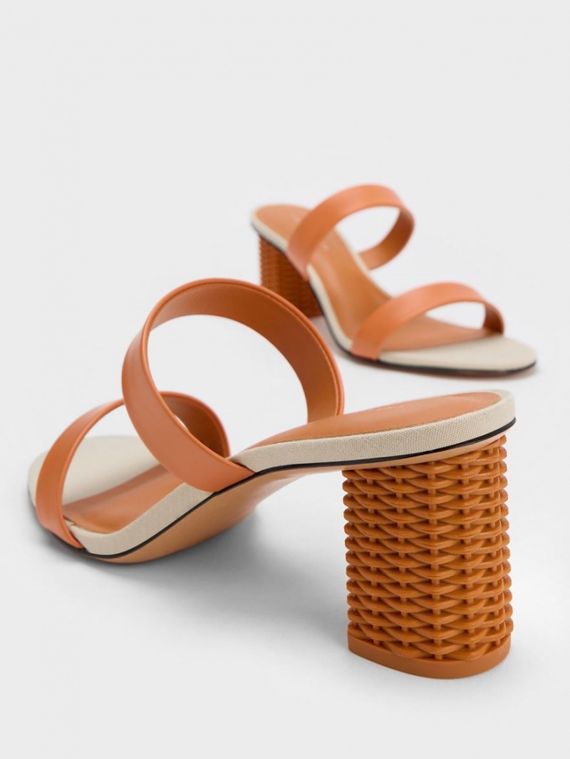 Charles & Keith Rattan Block Sandaler med Hæl Oransje | JDCSK5913