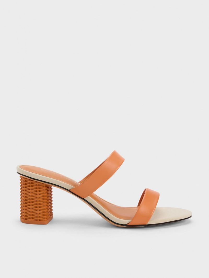 Charles & Keith Rattan Block Sandaler med Hæl Oransje | JDCSK5913