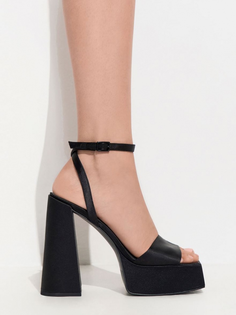 Charles & Keith Recycled Polyester Ankle-Reima Platåsandaler Svarte | LWQHD6523