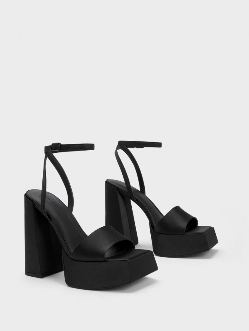 Charles & Keith Recycled Polyester Ankle-Reima Platåsandaler Svarte | LWQHD6523