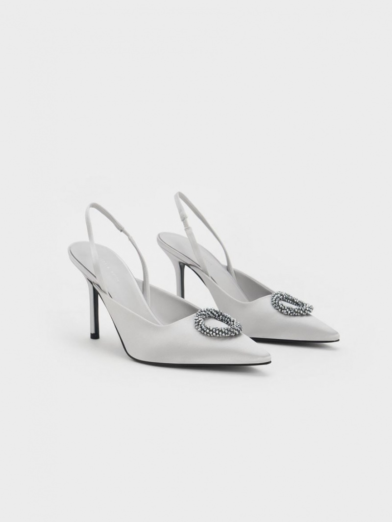 Charles & Keith Recycled Polyester Beaded Circle Slingback Pumps Sølv | SPGUI7024