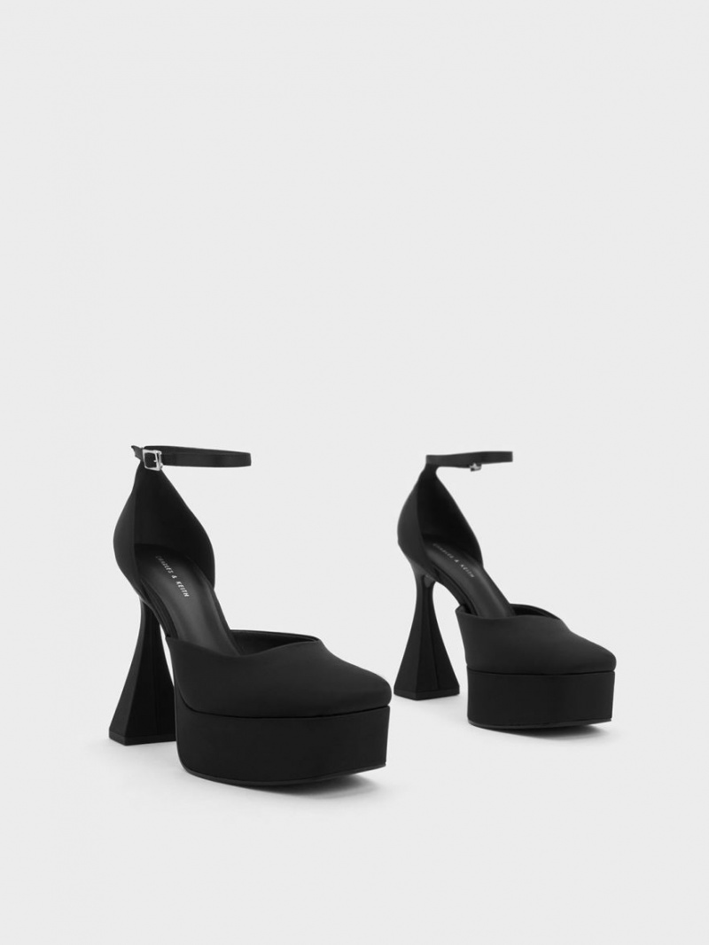 Charles & Keith Recycled Polyester Flare Heel D'Orsay Pumps Svarte | ITGNW7498