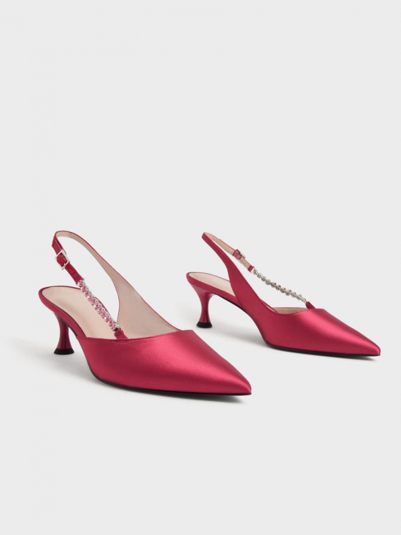 Charles & Keith Recycled Polyester Gem-Reima Slingback Pumps Rød | BNTHK9032