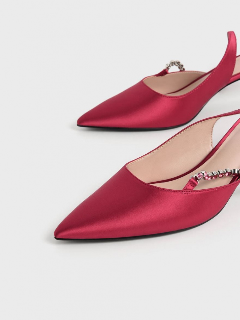 Charles & Keith Recycled Polyester Gem-Reima Slingback Pumps Rød | BNTHK9032