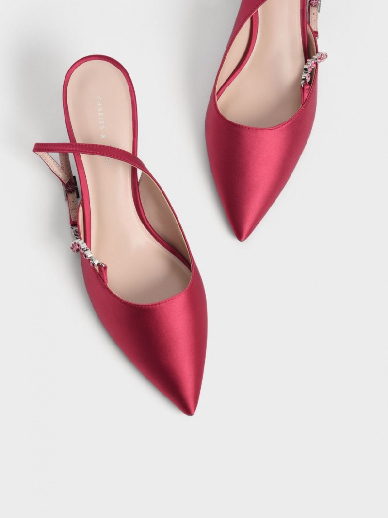 Charles & Keith Recycled Polyester Gem-Reima Slingback Pumps Rød | BNTHK9032