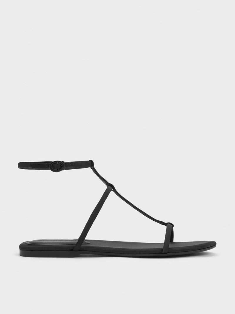 Charles & Keith Recycled Polyester T-Bar Ankle Sandaler Med Reim Svarte | DCAPK8450